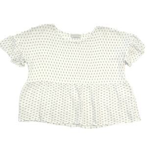 Paper crane white gauze black dot peplum short sleeve cropped blouse size XS